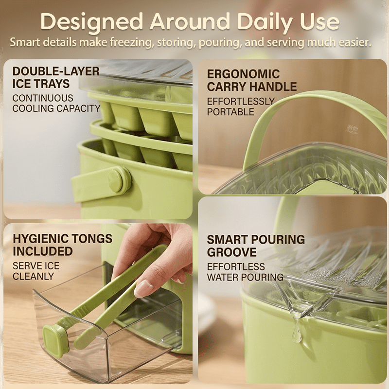 🧊The "Easy-Pop" 2-in-1 Smart Ice System: One-Touch Quick-Release Tray & Sealed Storage Bin