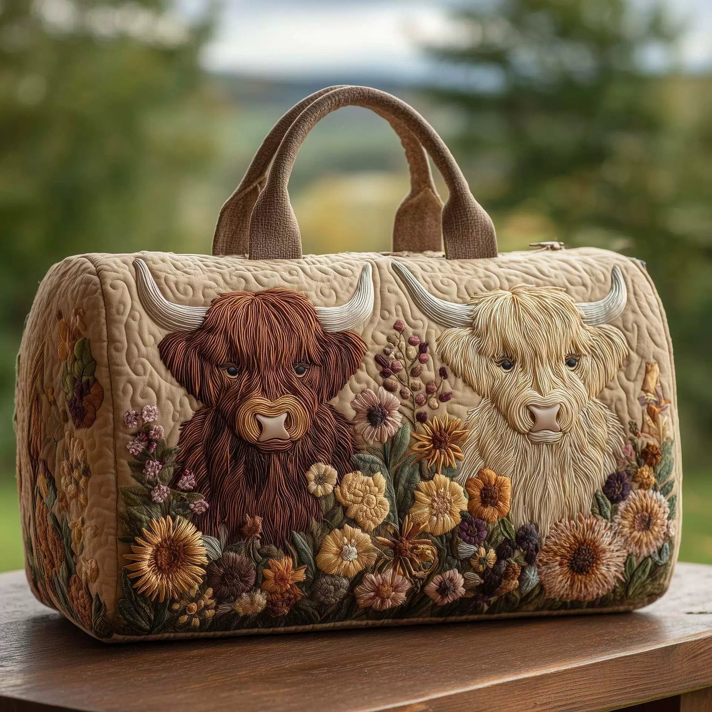 🐮💖Highland Cow Quilted Duffle Bag