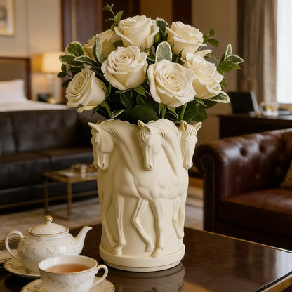Horse Flower Vase: Marble Powder Sculpture