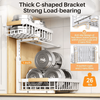 C-Shaped Under Sink Organizer with 2-Tier Sliding Drawers🚰