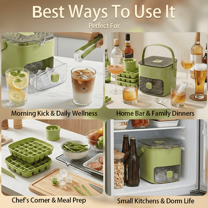 🧊The "Easy-Pop" 2-in-1 Smart Ice System: One-Touch Quick-Release Tray & Sealed Storage Bin