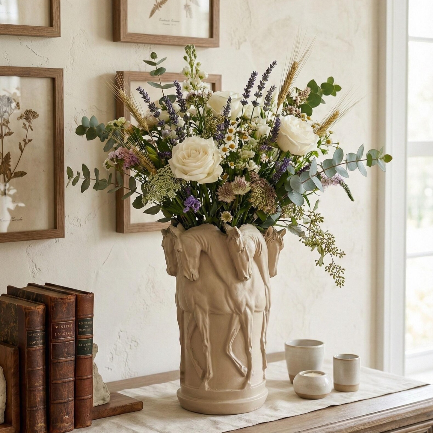 Horse Flower Vase: Marble Powder Sculpture