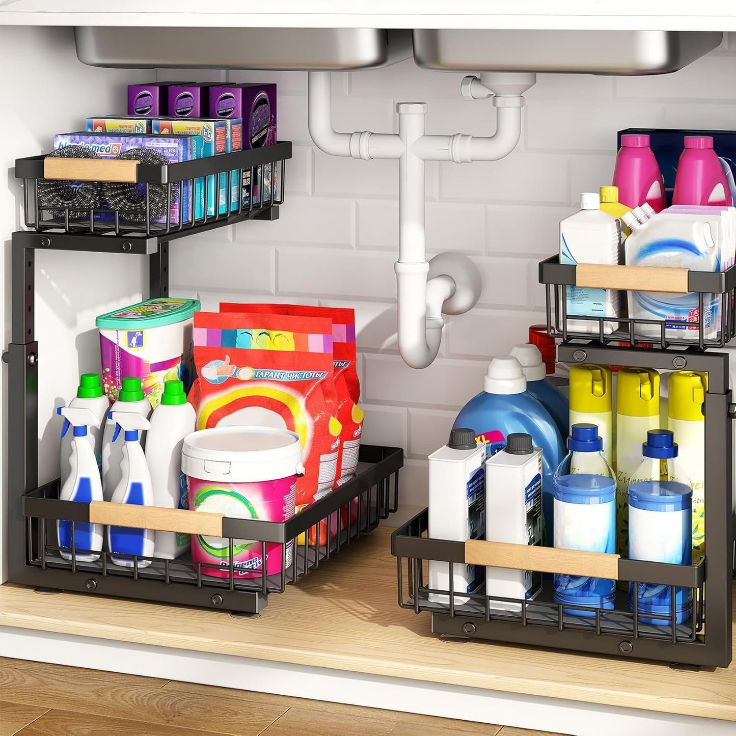 C-Shaped Under Sink Organizer with 2-Tier Sliding Drawers🚰