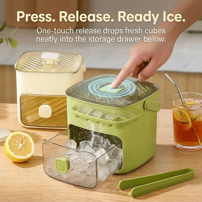 🧊The "Easy-Pop" 2-in-1 Smart Ice System: One-Touch Quick-Release Tray & Sealed Storage Bin