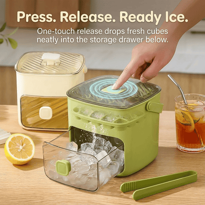 🧊The "Easy-Pop" 2-in-1 Smart Ice System: One-Touch Quick-Release Tray & Sealed Storage Bin