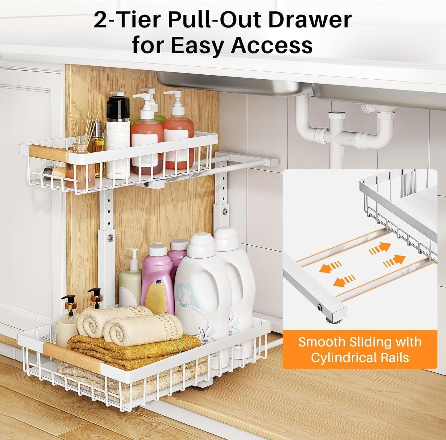 C-Shaped Under Sink Organizer with 2-Tier Sliding Drawers🚰