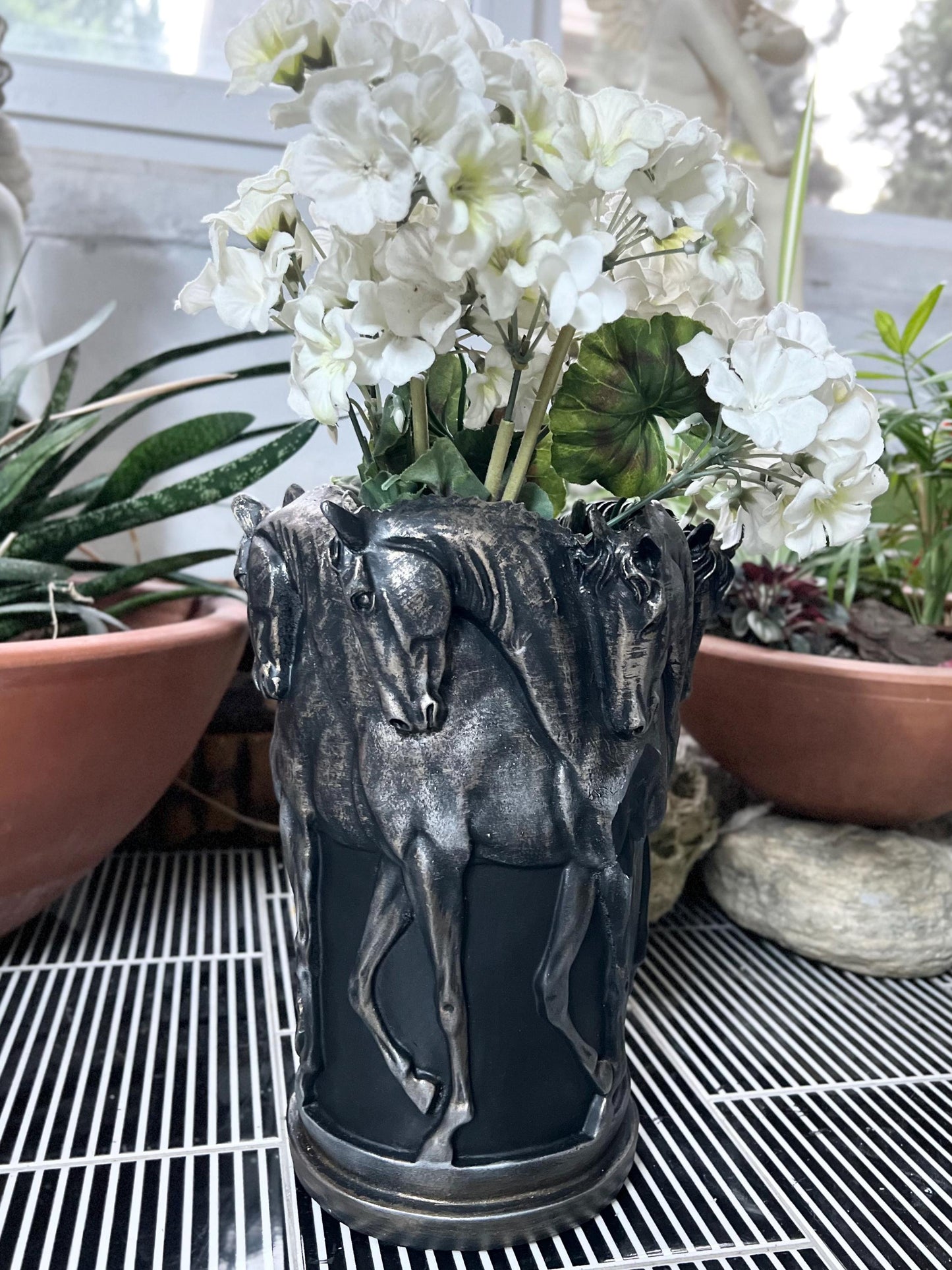 Horse Flower Vase: Marble Powder Sculpture