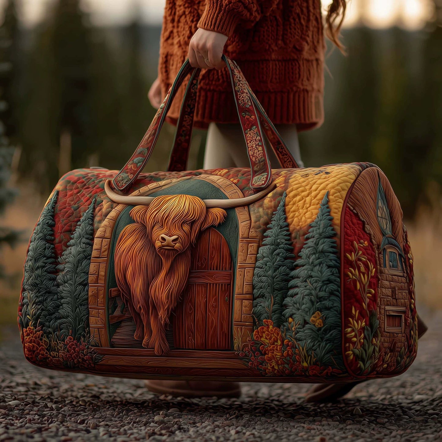 🐮💖Highland Cow Quilted Duffle Bag