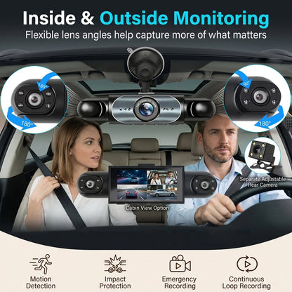 360° 1080P 4-Channel Car Dash Cam System with WIFI, WiFi & App Control, Night Vision, Parking Mode, G-Sensor, Loop Recording