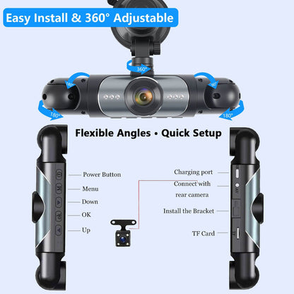 360° 1080P 4-Channel Car Dash Cam System with WIFI, WiFi & App Control, Night Vision, Parking Mode, G-Sensor, Loop Recording